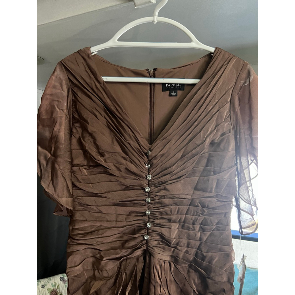 Women's Adrianna Papell Brown Ruched Maxi Dress Size 8 - Picture 2 of 6
